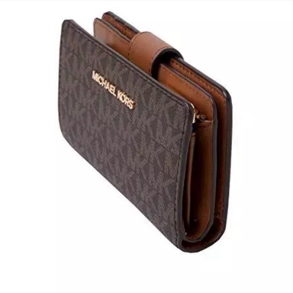 Michael Kors Jet Set Travel Billfold Zip Coin Wallet in Brown/Acorn NWT - Picture 5 of 13